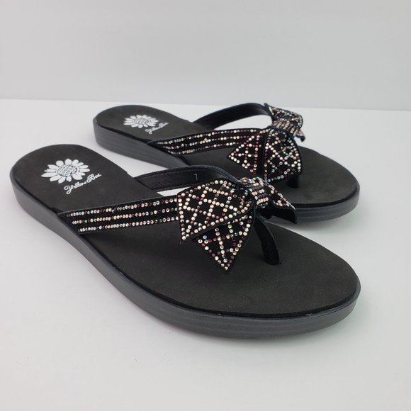 yellow box bow flip flops